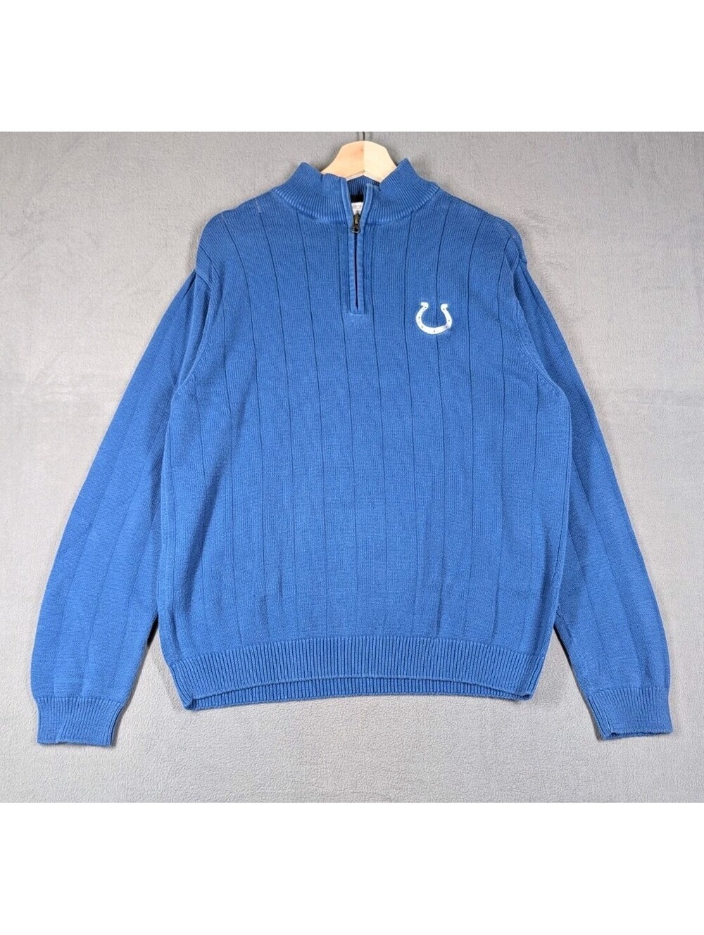 NFL Team Apparel Mens M Blue Indianapolis Colts Quarter Zip Knit Sweater